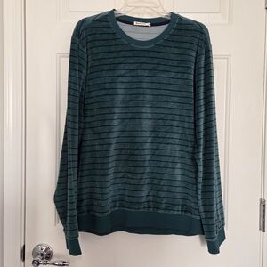 Marine Layer Men's XL Velour Crewneck Pullover Green With Navy Blue Stripes